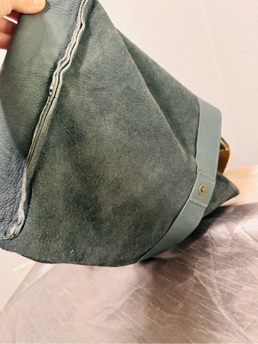 Pebbled Leather Hobo Shoulder Bag in gray (dark)  with Brown Strap